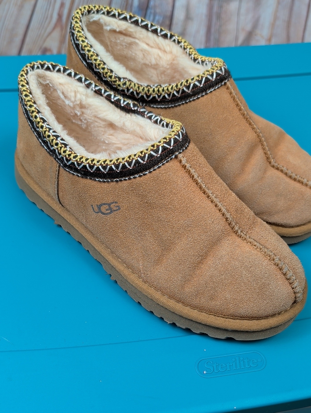 UGG Chestnut Suede Shearling Slip-On Slippers 8